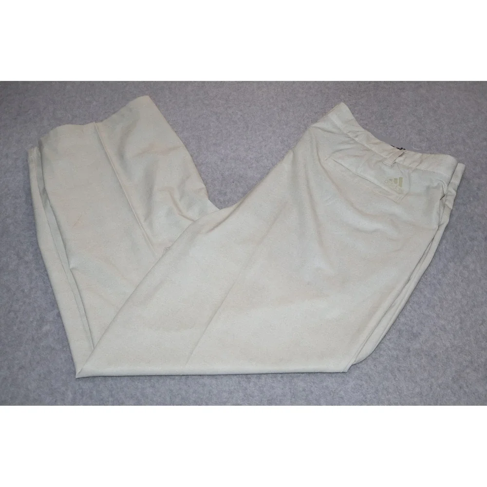Adidas Golf Pants Mens 42x32 Beige Tan Flat Front Performance Stretch **